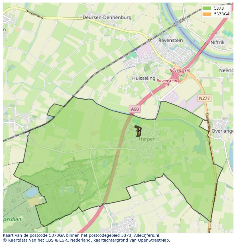Afbeelding van het postcodegebied 5373 GA op de kaart.