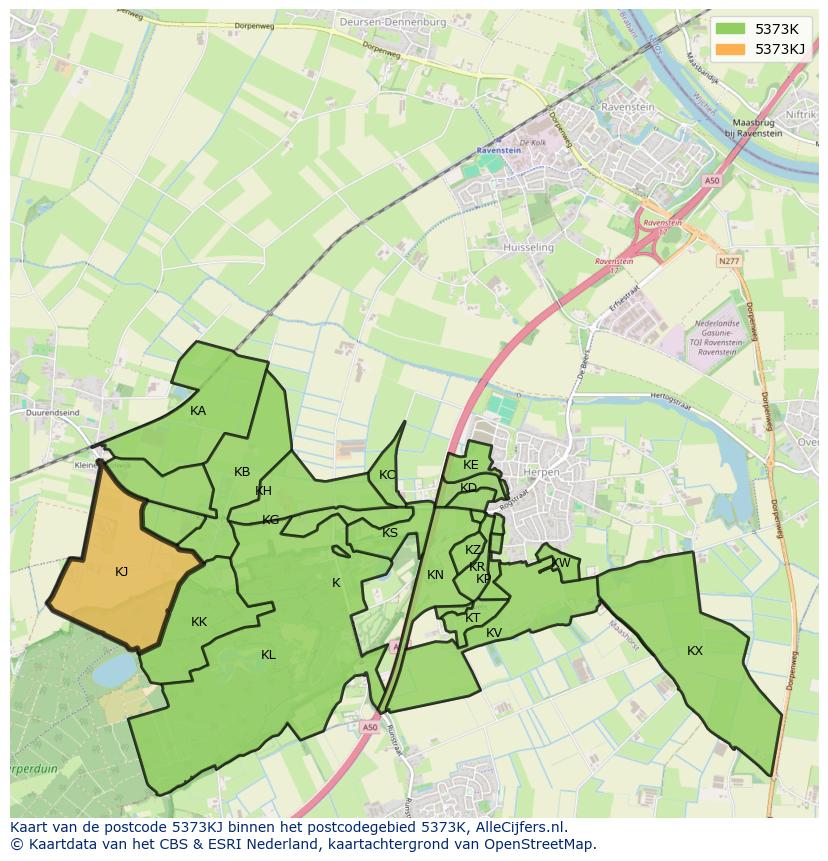 Afbeelding van het postcodegebied 5373 KJ op de kaart.