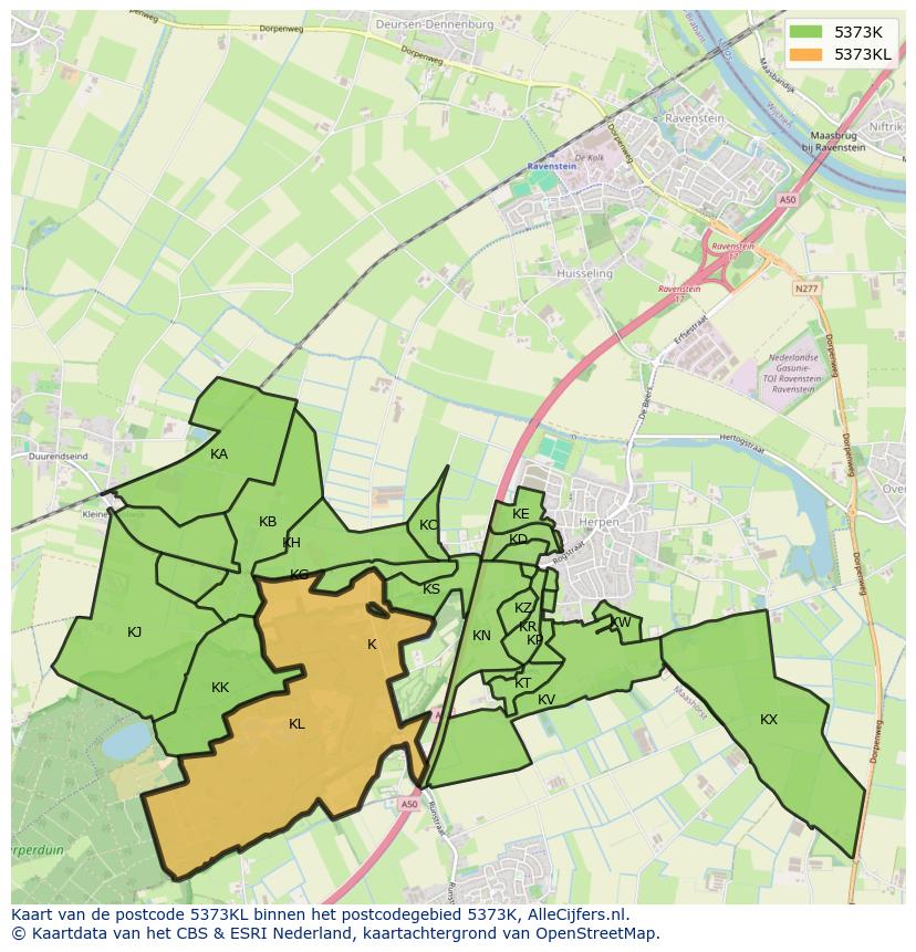 Afbeelding van het postcodegebied 5373 KL op de kaart.