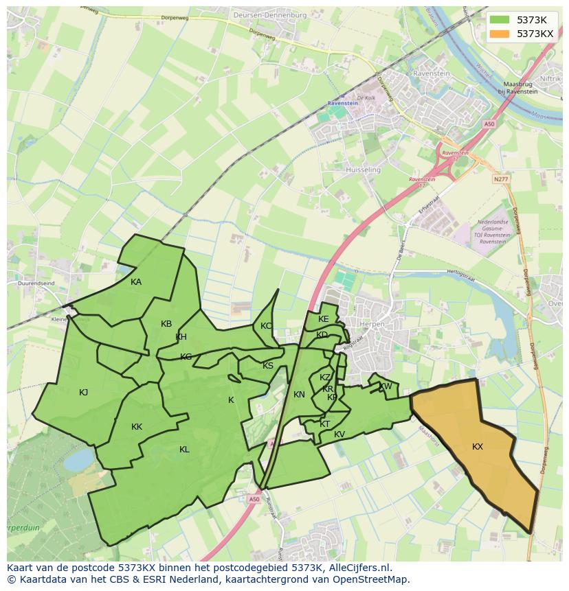 Afbeelding van het postcodegebied 5373 KX op de kaart.