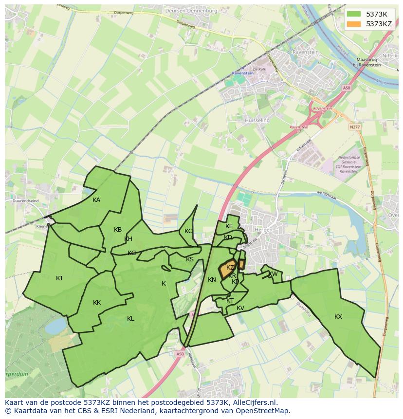 Afbeelding van het postcodegebied 5373 KZ op de kaart.