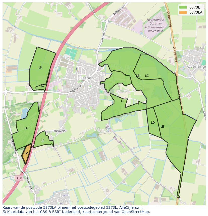 Afbeelding van het postcodegebied 5373 LA op de kaart.
