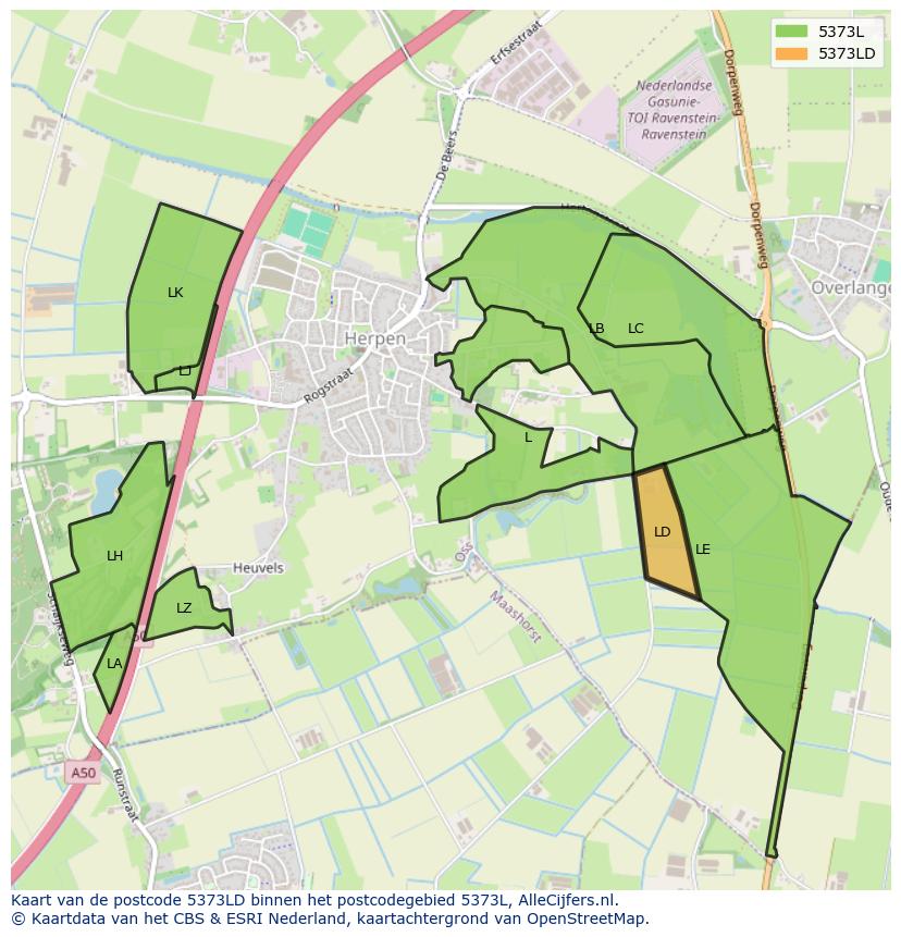 Afbeelding van het postcodegebied 5373 LD op de kaart.