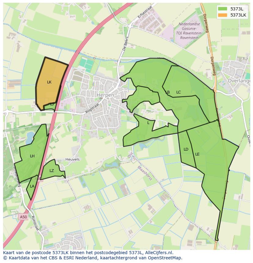 Afbeelding van het postcodegebied 5373 LK op de kaart.