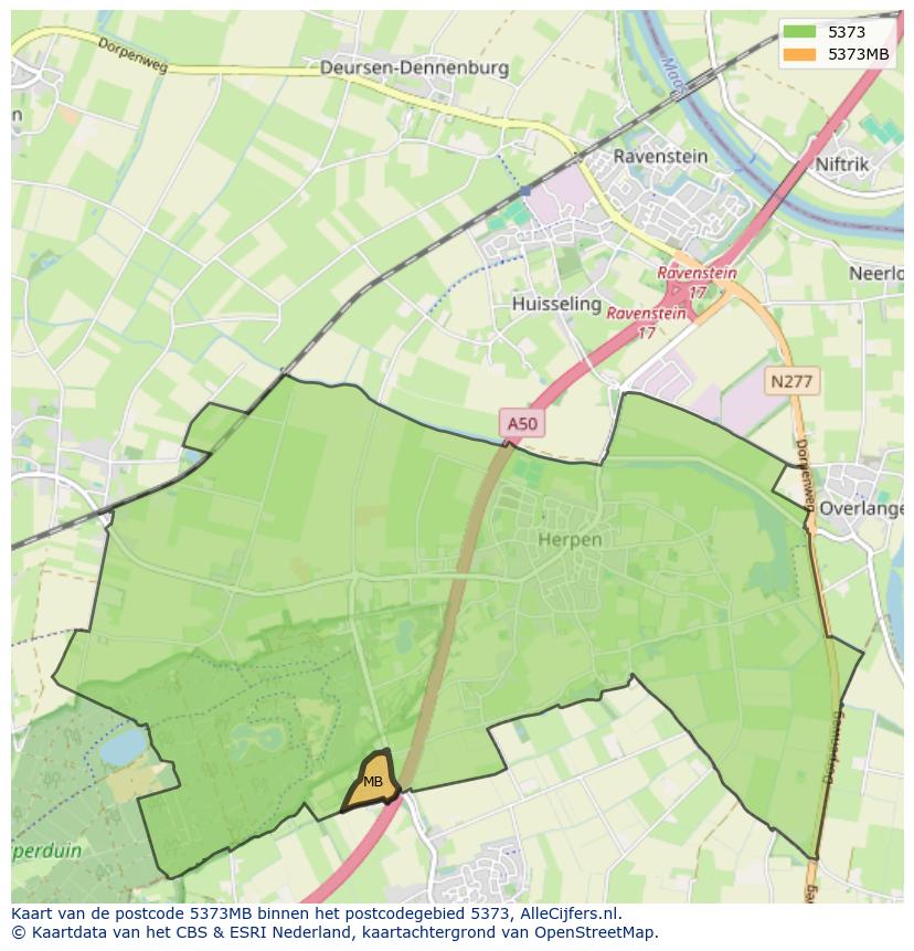Afbeelding van het postcodegebied 5373 MB op de kaart.