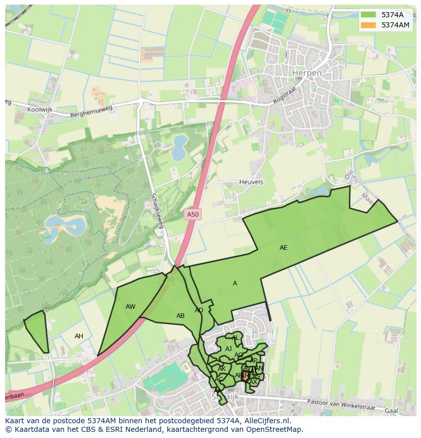Afbeelding van het postcodegebied 5374 AM op de kaart.