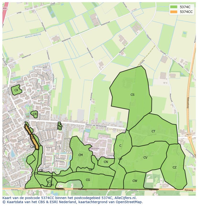 Afbeelding van het postcodegebied 5374 CC op de kaart.