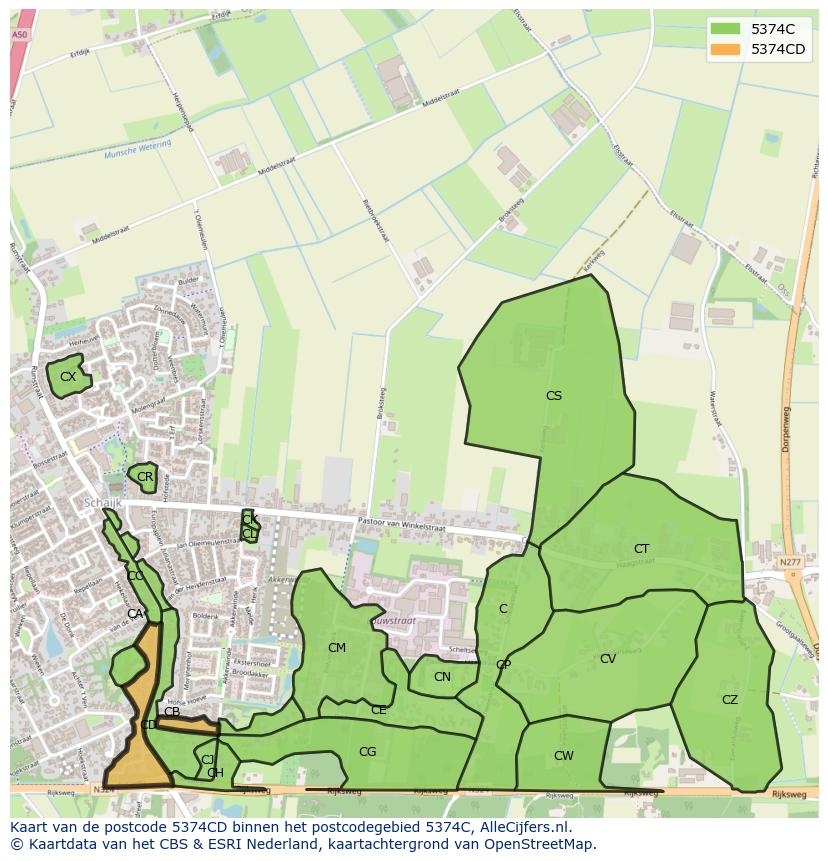 Afbeelding van het postcodegebied 5374 CD op de kaart.