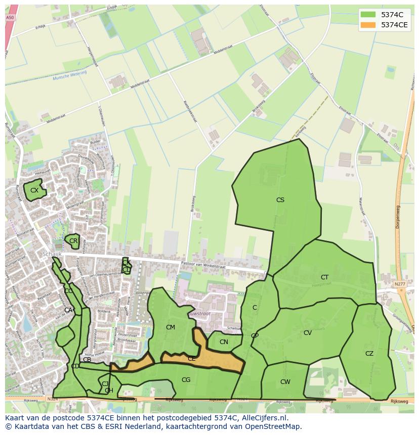 Afbeelding van het postcodegebied 5374 CE op de kaart.