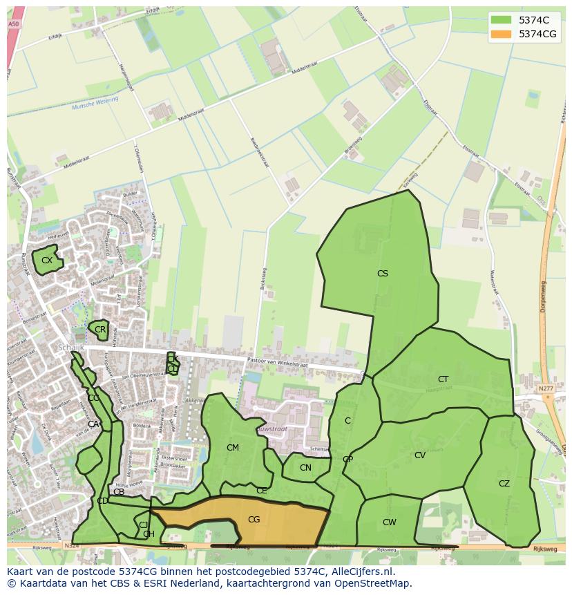 Afbeelding van het postcodegebied 5374 CG op de kaart.