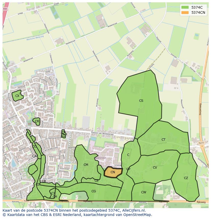 Afbeelding van het postcodegebied 5374 CN op de kaart.