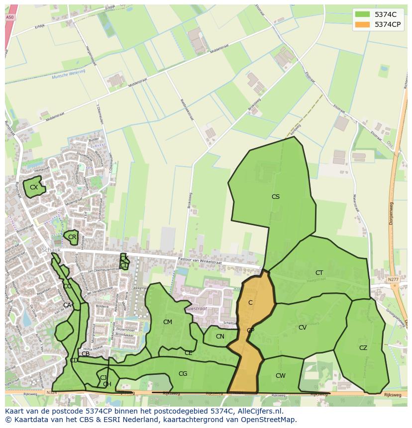 Afbeelding van het postcodegebied 5374 CP op de kaart.