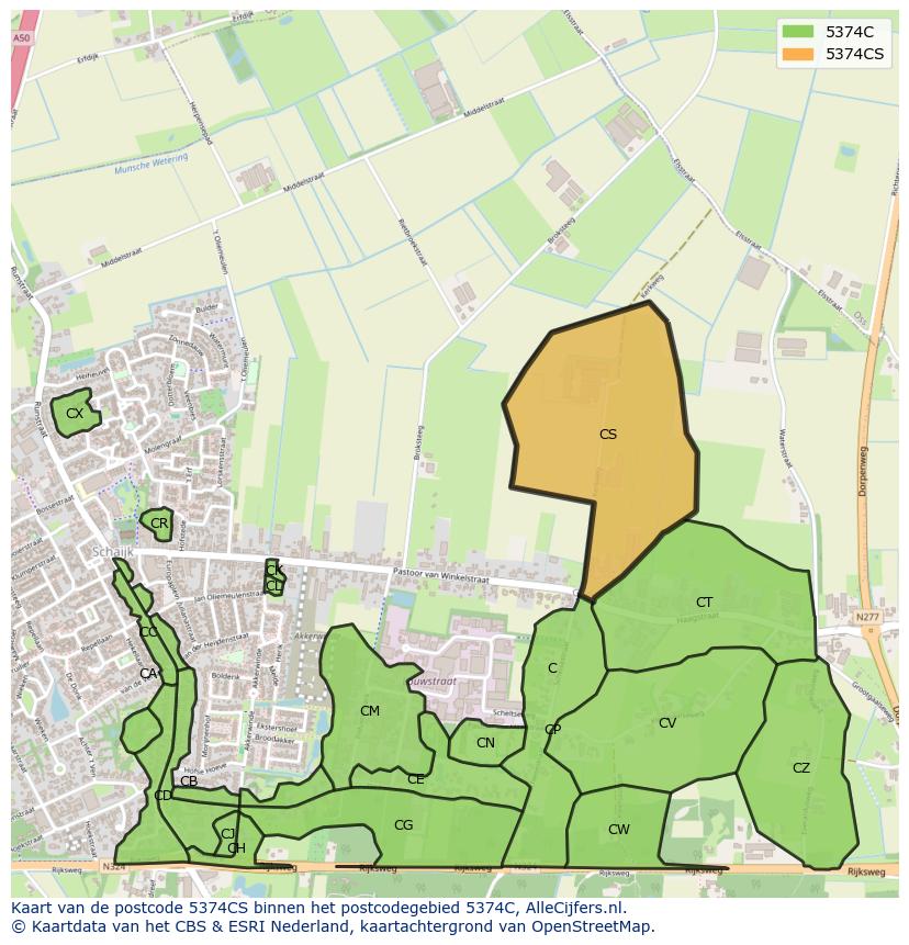 Afbeelding van het postcodegebied 5374 CS op de kaart.