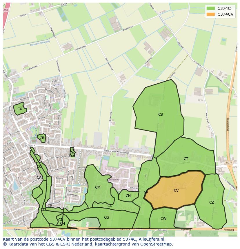 Afbeelding van het postcodegebied 5374 CV op de kaart.