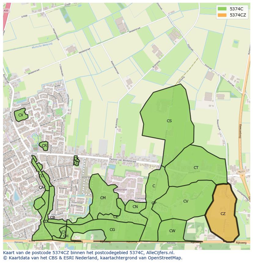 Afbeelding van het postcodegebied 5374 CZ op de kaart.
