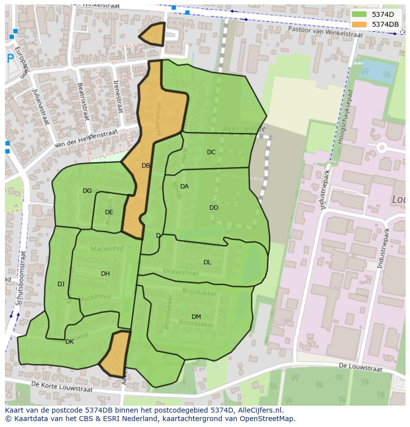 Afbeelding van het postcodegebied 5374 DB op de kaart.