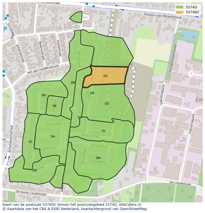 Afbeelding van het postcodegebied 5374 DC op de kaart.