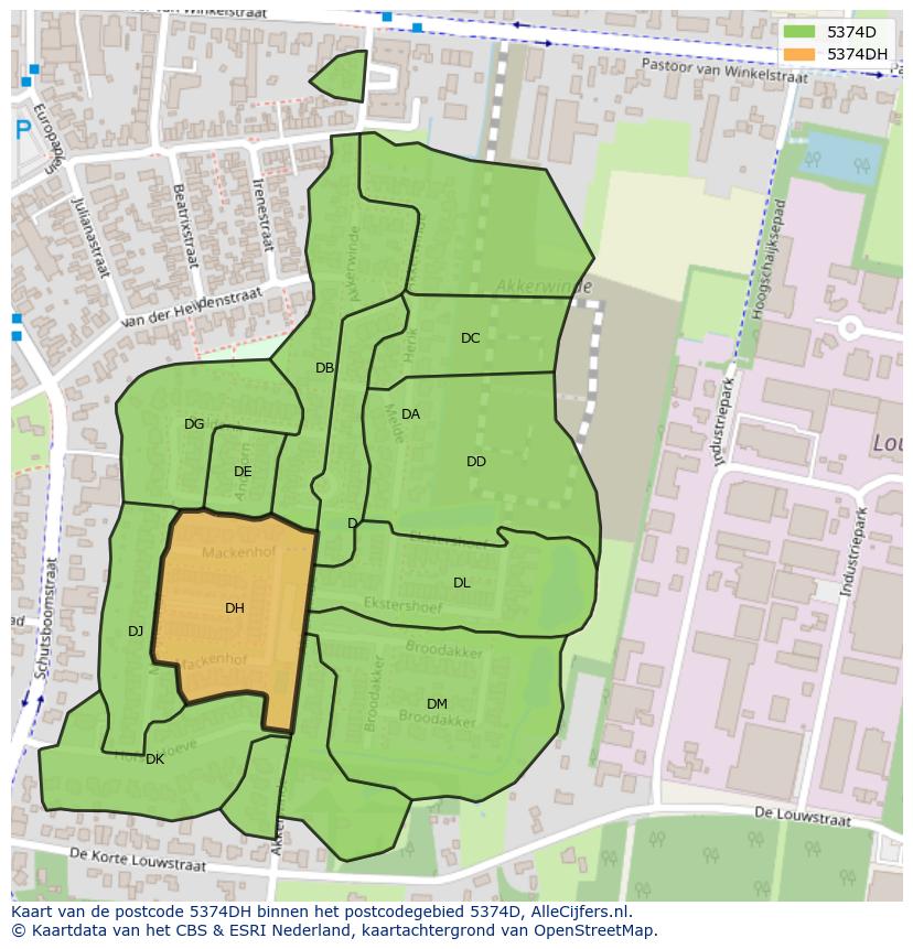 Afbeelding van het postcodegebied 5374 DH op de kaart.