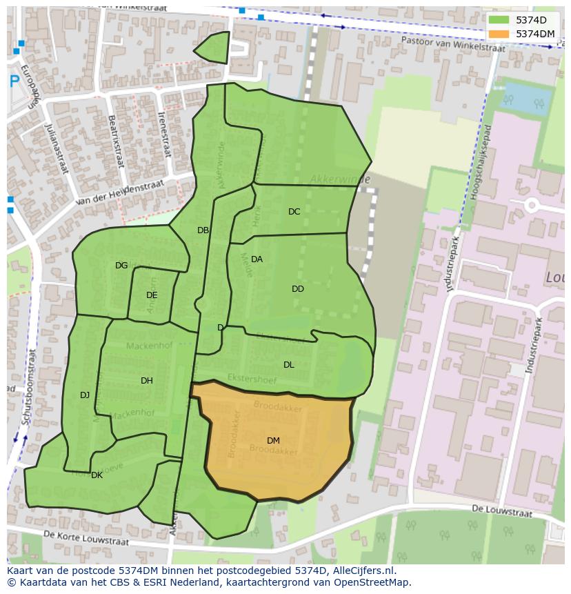 Afbeelding van het postcodegebied 5374 DM op de kaart.
