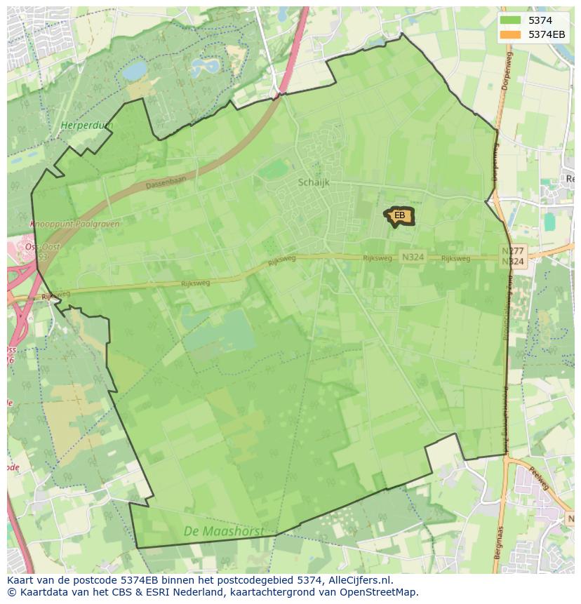 Afbeelding van het postcodegebied 5374 EB op de kaart.