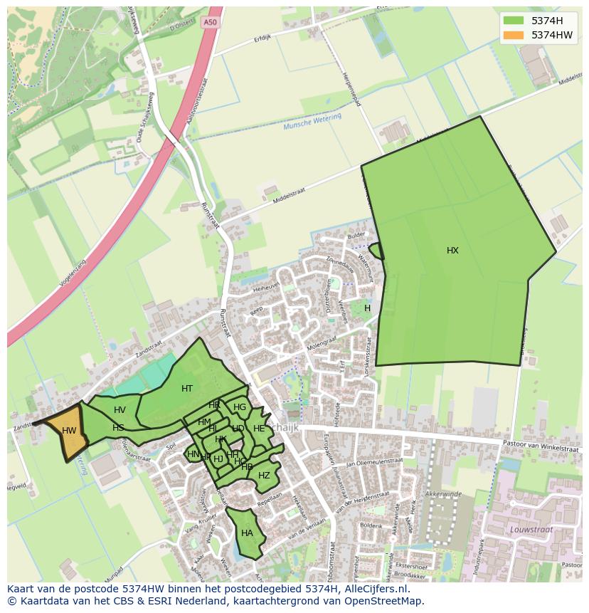 Afbeelding van het postcodegebied 5374 HW op de kaart.