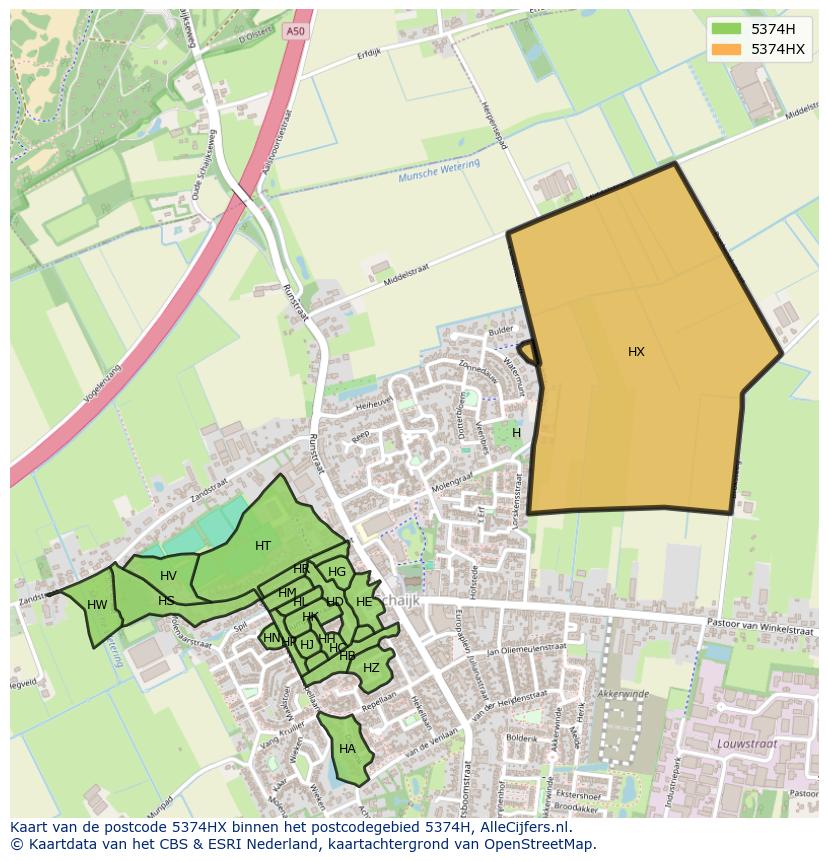Afbeelding van het postcodegebied 5374 HX op de kaart.