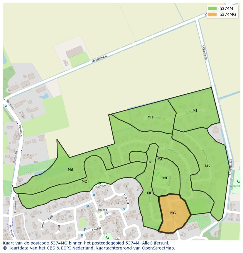 Afbeelding van het postcodegebied 5374 MG op de kaart.