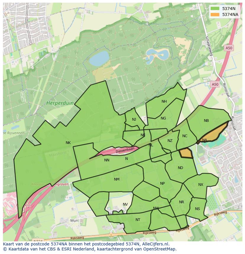 Afbeelding van het postcodegebied 5374 NA op de kaart.