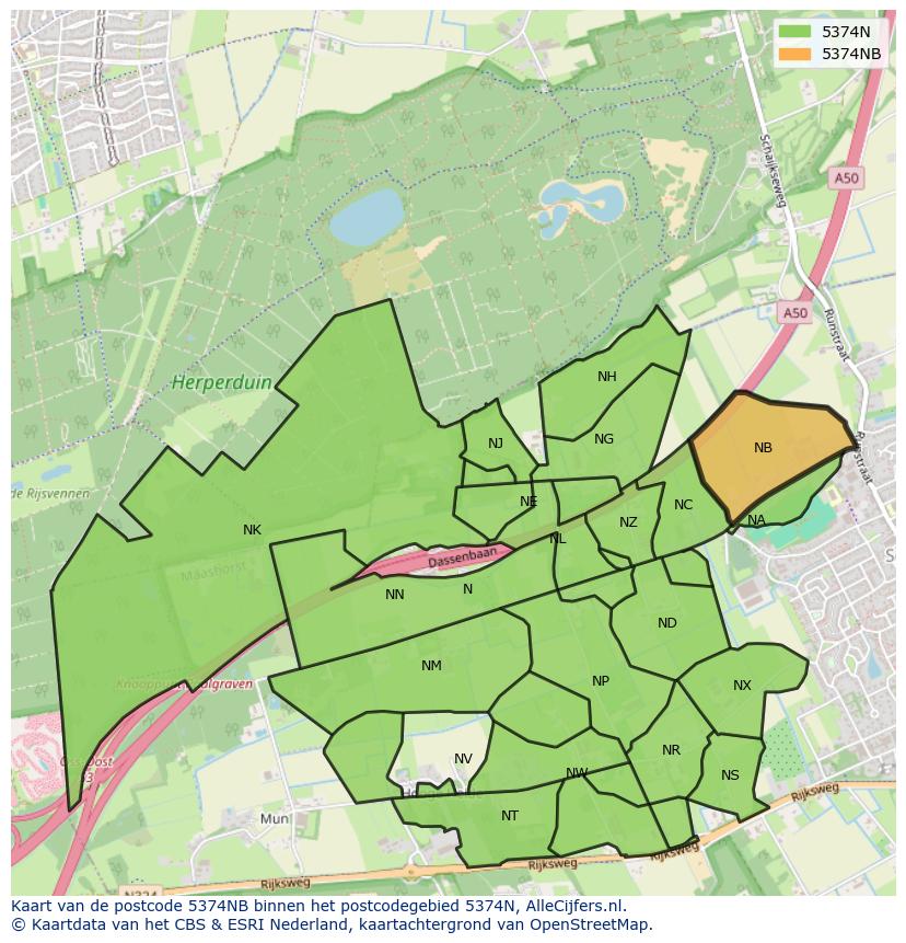 Afbeelding van het postcodegebied 5374 NB op de kaart.
