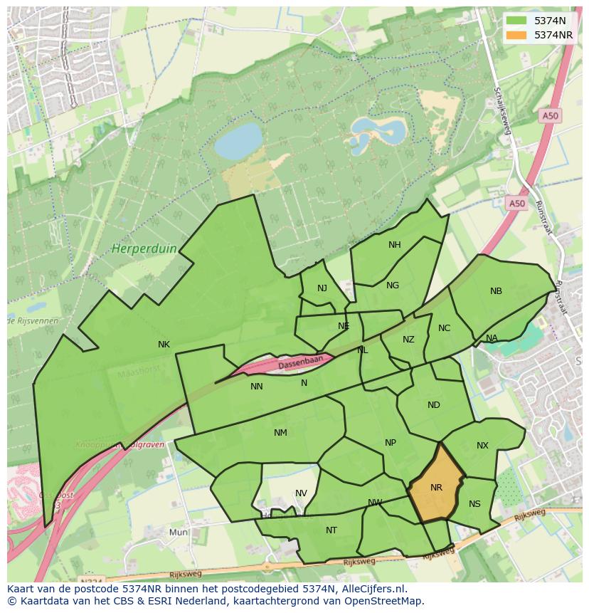 Afbeelding van het postcodegebied 5374 NR op de kaart.