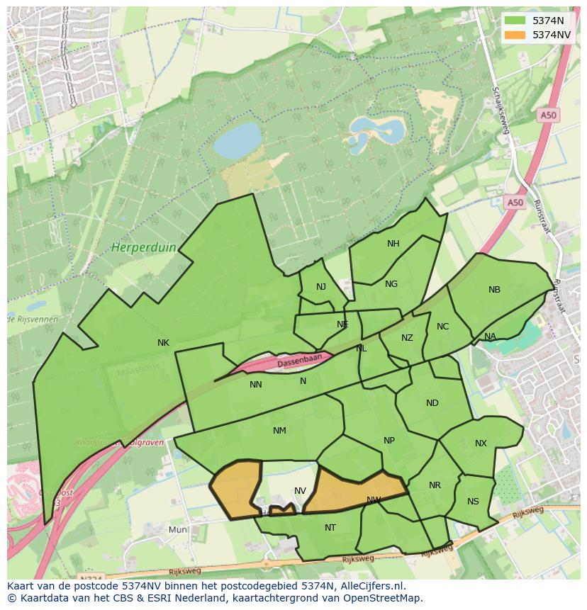 Afbeelding van het postcodegebied 5374 NV op de kaart.