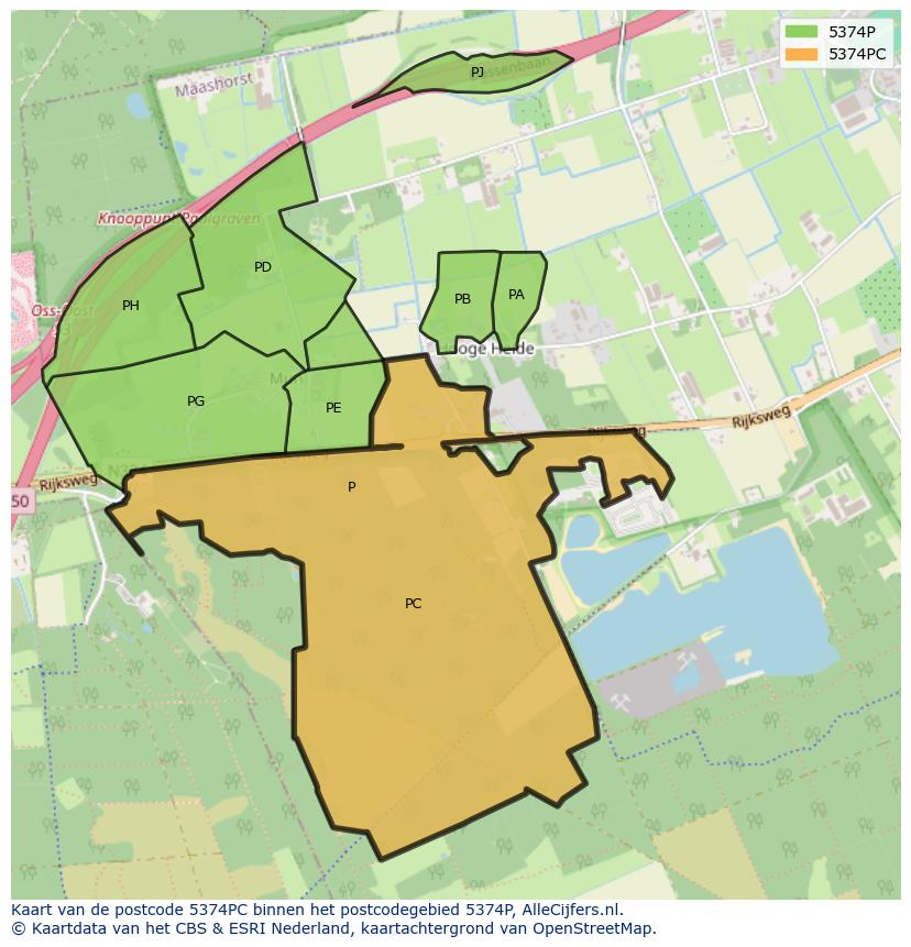 Afbeelding van het postcodegebied 5374 PC op de kaart.