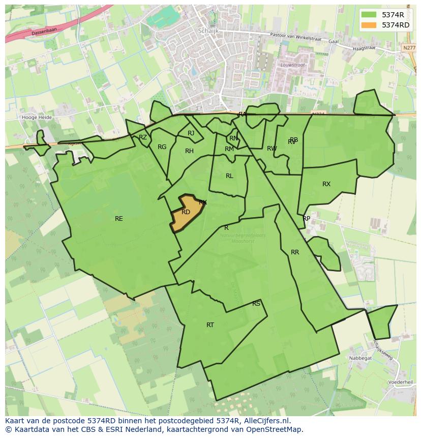 Afbeelding van het postcodegebied 5374 RD op de kaart.