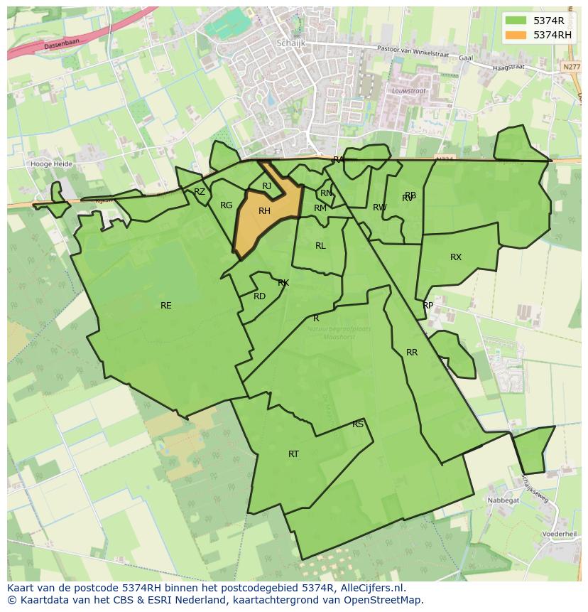 Afbeelding van het postcodegebied 5374 RH op de kaart.