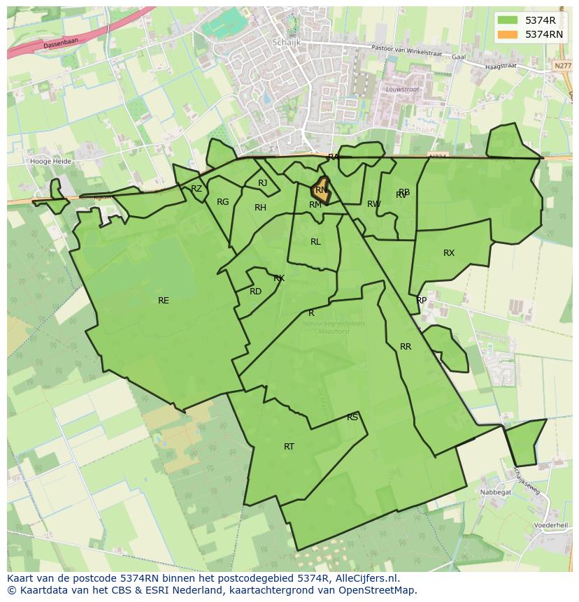 Afbeelding van het postcodegebied 5374 RN op de kaart.