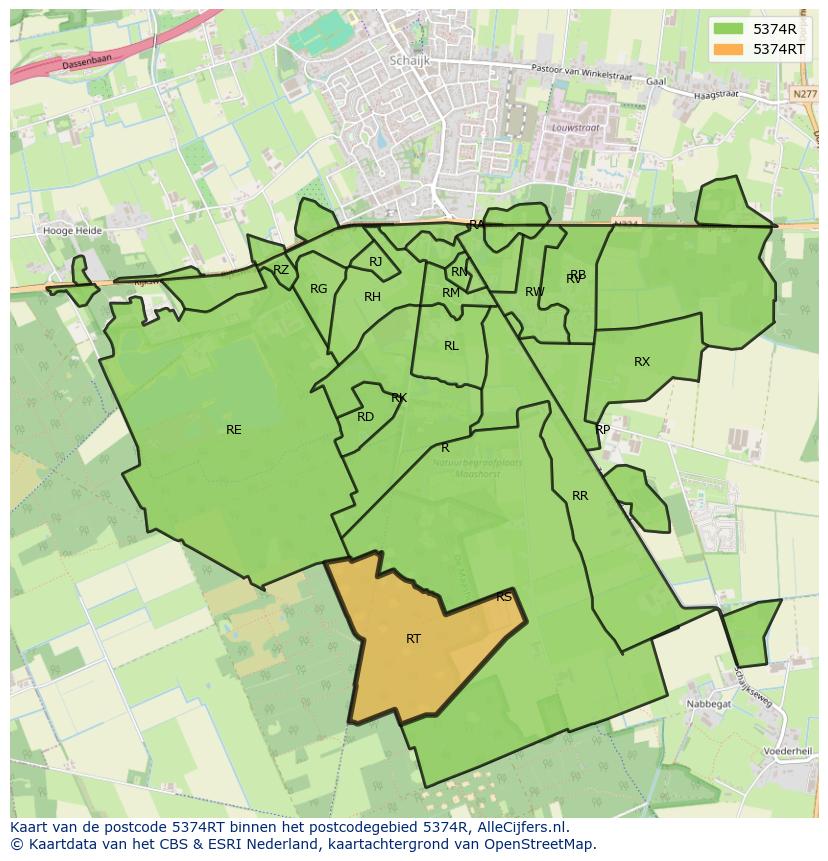 Afbeelding van het postcodegebied 5374 RT op de kaart.