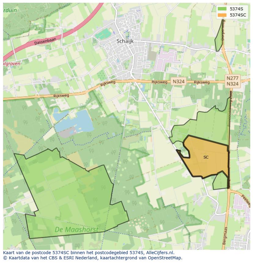 Afbeelding van het postcodegebied 5374 SC op de kaart.