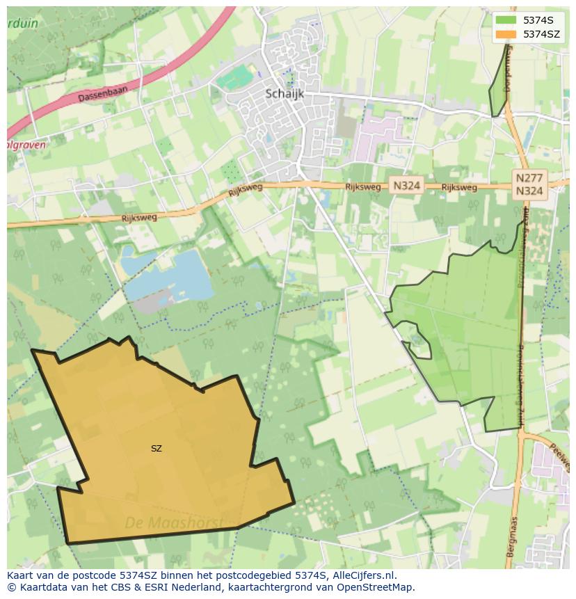 Afbeelding van het postcodegebied 5374 SZ op de kaart.