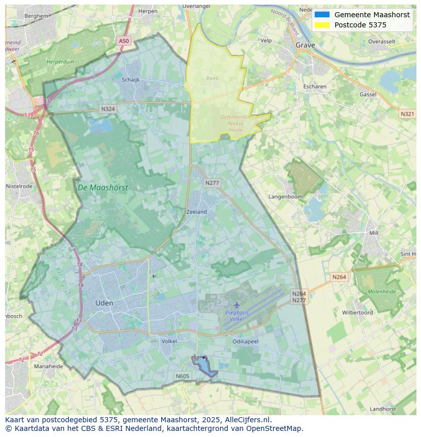 Afbeelding van het postcodegebied 5375 op de kaart.