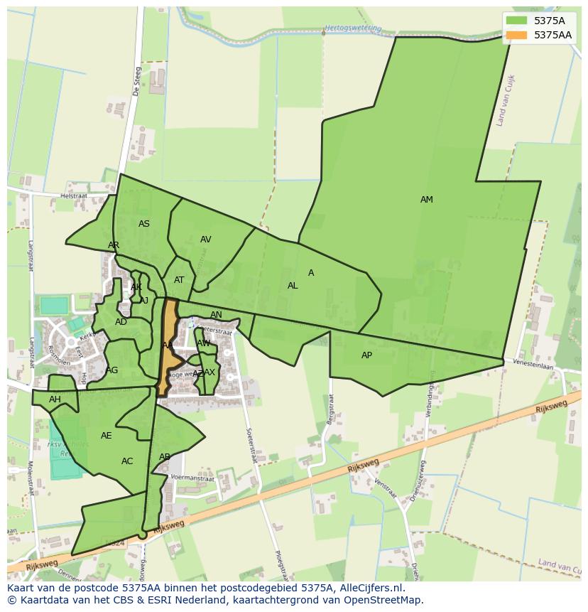 Afbeelding van het postcodegebied 5375 AA op de kaart.