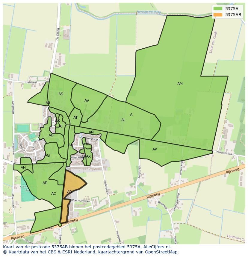 Afbeelding van het postcodegebied 5375 AB op de kaart.