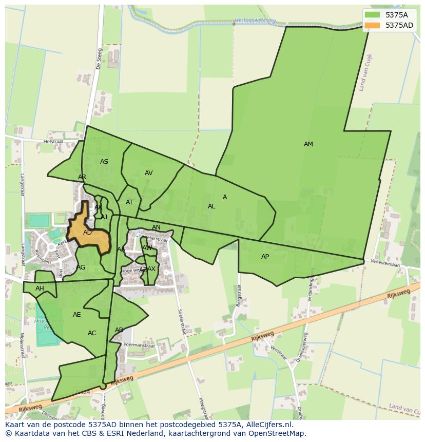 Afbeelding van het postcodegebied 5375 AD op de kaart.