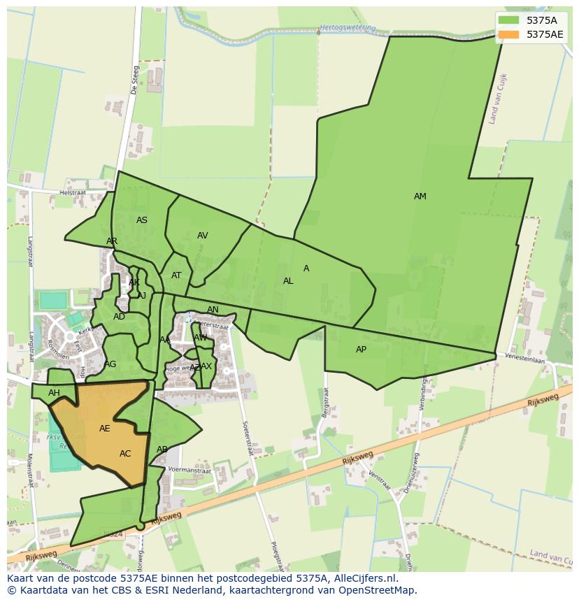 Afbeelding van het postcodegebied 5375 AE op de kaart.