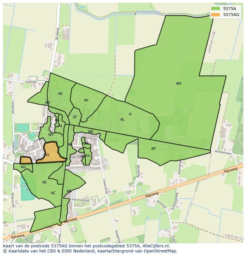 Afbeelding van het postcodegebied 5375 AG op de kaart.
