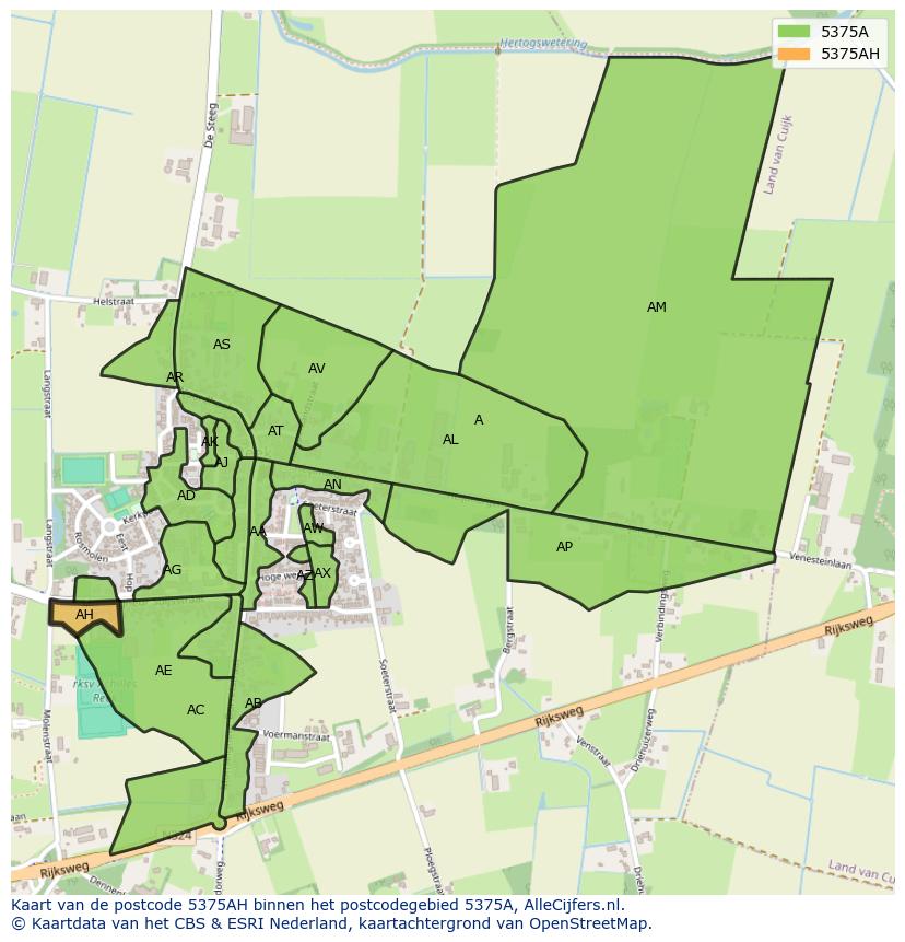 Afbeelding van het postcodegebied 5375 AH op de kaart.