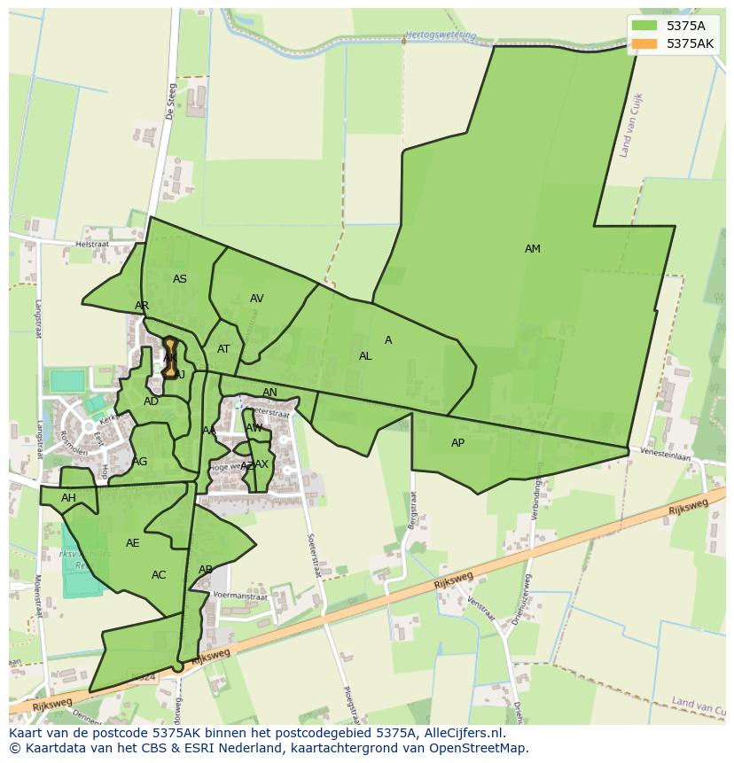 Afbeelding van het postcodegebied 5375 AK op de kaart.
