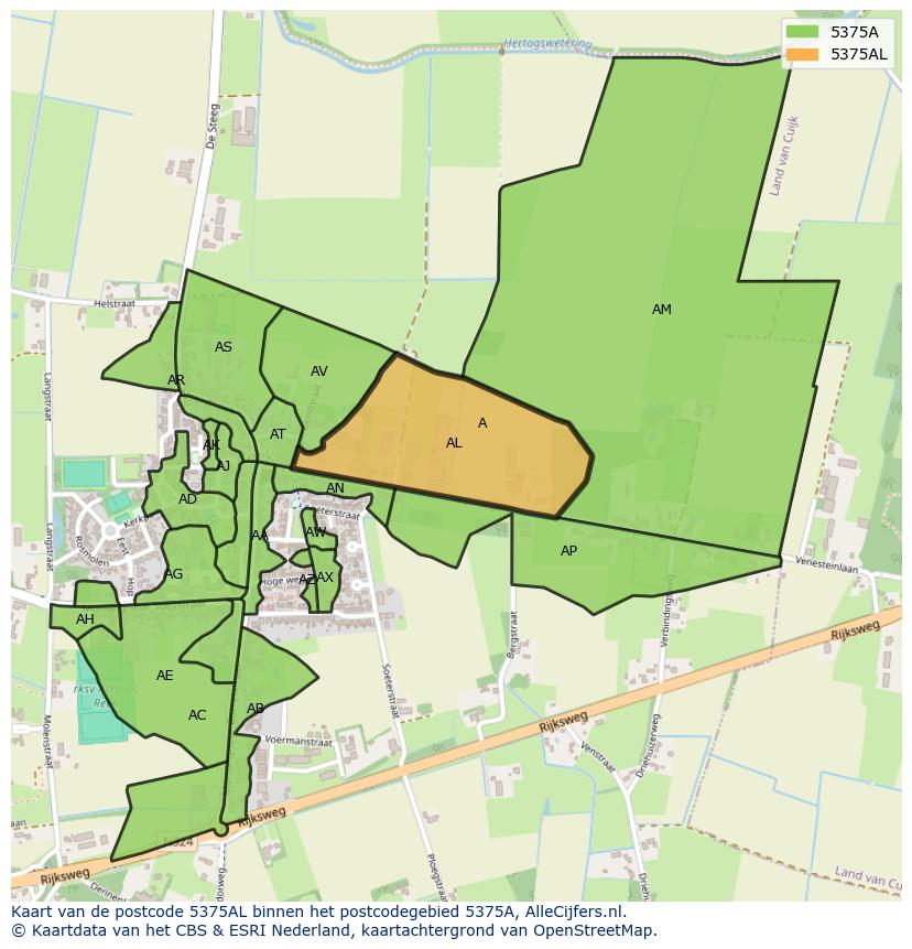 Afbeelding van het postcodegebied 5375 AL op de kaart.