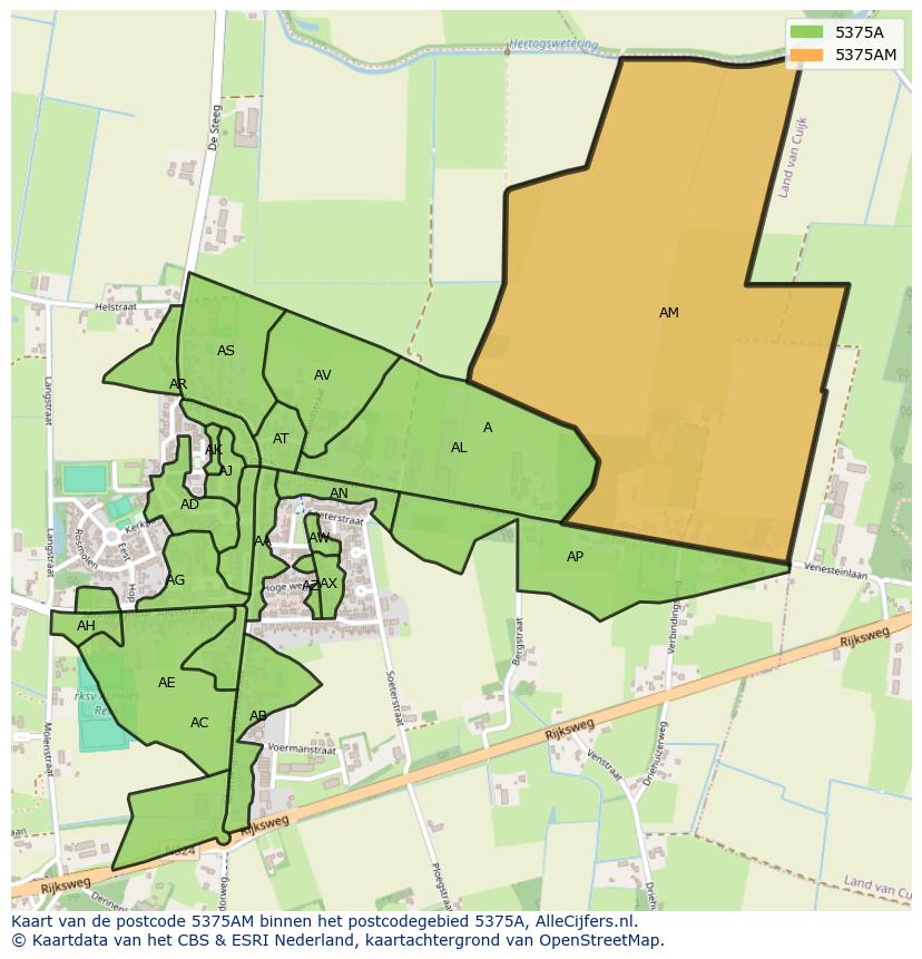 Afbeelding van het postcodegebied 5375 AM op de kaart.
