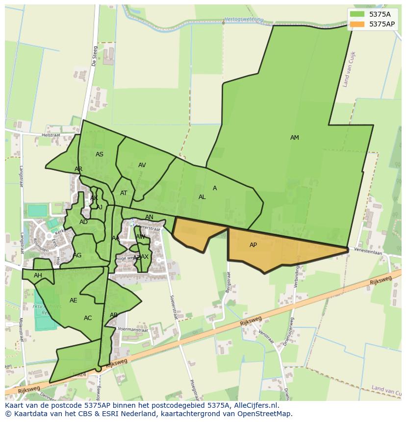 Afbeelding van het postcodegebied 5375 AP op de kaart.