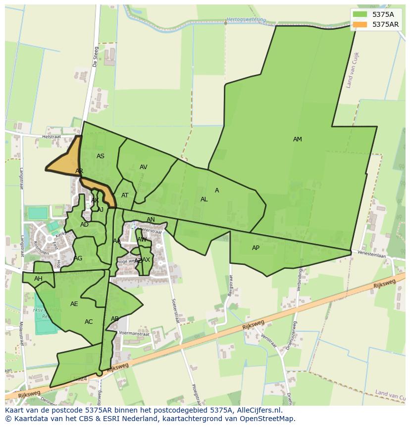 Afbeelding van het postcodegebied 5375 AR op de kaart.